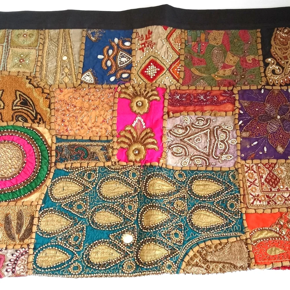Antique Vintage Patchwork Quilt Wall Hanging From India 36”x38”